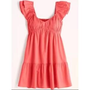 NWT Abercrombie & Fitch sz XXL Tall Coral Babydoll Tiered Dress Ruffle Cottage